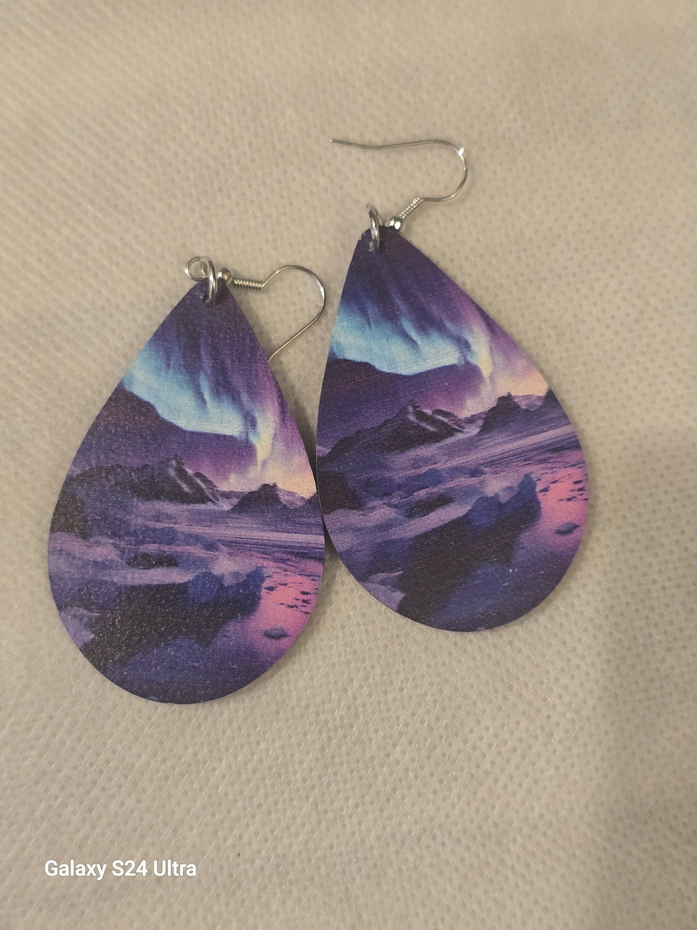 Aurora Landscape Teardrop Earrings in Purple and Blue